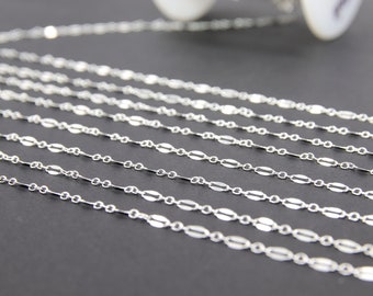 925 Sterling Silver Bar Chain, Silver Long and Short Sequin 2.3 mm Chain CH #829, Unfinished Flat Drawn Chains