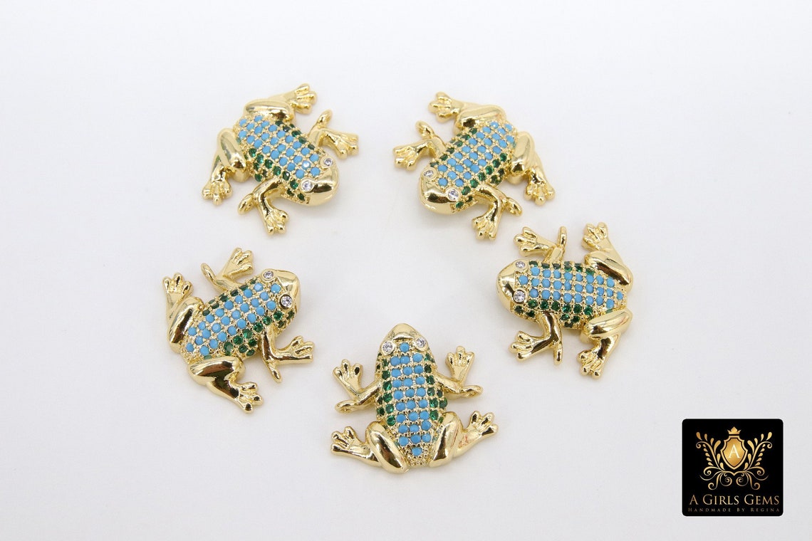 CZ Micro Pave Frog Connectors Gold 3D Colorful Amphibian Blue Etsy