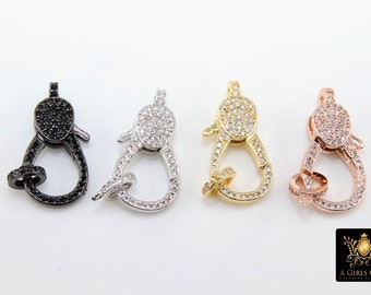 Lobster Clasp Gunmetal Black Micro Pave CZ, Double Sided Claw Cubic Zirconia #156, Large Gold, Rose, Silver Jewelry Clip