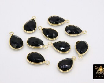 ブラックオニキス ティアドロップチャーム、金メッキオーバルストーン