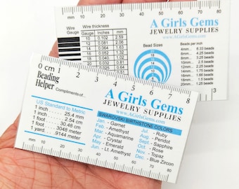 Bead Helper Laminated Cards, Bead or Wire Gauge Sizes, Ruler Reference In Centimeters, Millimeters or Inches, Pocket Jewelry Maker Tool