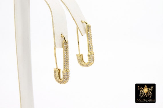 CZ Micro Pave Safety Pin Earrings Gold Rainbow Hook, Huggie Hoops Stud Earrings Wire Hooks, LGBT Pride Links, Fashion Jewelry Findings