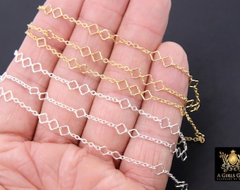 14 K Gold Filled Clover Chain, 5.1 mm Quatrefoil 925 Sterling Silver Links CH# 874, Unfinished Dainty Chain CH# 909, Permanent Jewelry