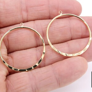 Textured Gold Round Hoop Ear Rings, 35 mm Glittery Gold Charms 948, Hammered Wire Hoops, High Quality, Light Weight Findings image 3