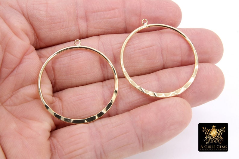 Textured Gold Round Hoop Ear Rings, 35 mm Glittery Gold Charms 948, Hammered Wire Hoops, High Quality, Light Weight Findings image 3