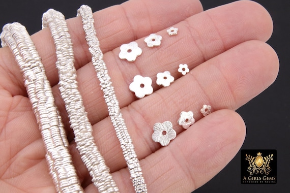 Silver Petal Spacer Beads, 20-200 pcs Round Brushed Flat Daisy Discs #2931, Flower Wavy Rondelle, 4 mm 6 mm 8 mm High Quality Findings