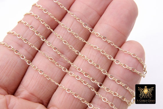 14 K Gold Filled Figure 8 Chains, 3.3 mm Rolo Oval Cable CH# 702, Unfinished Dainty Chain, By The Foot Jewelry Chain