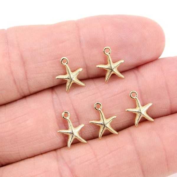 Gold Starfish Seashell Charm, 2 Pc Gold Tiny Nautical Starfish Seashells #529, Mini Beach Shells, Ocean Charms