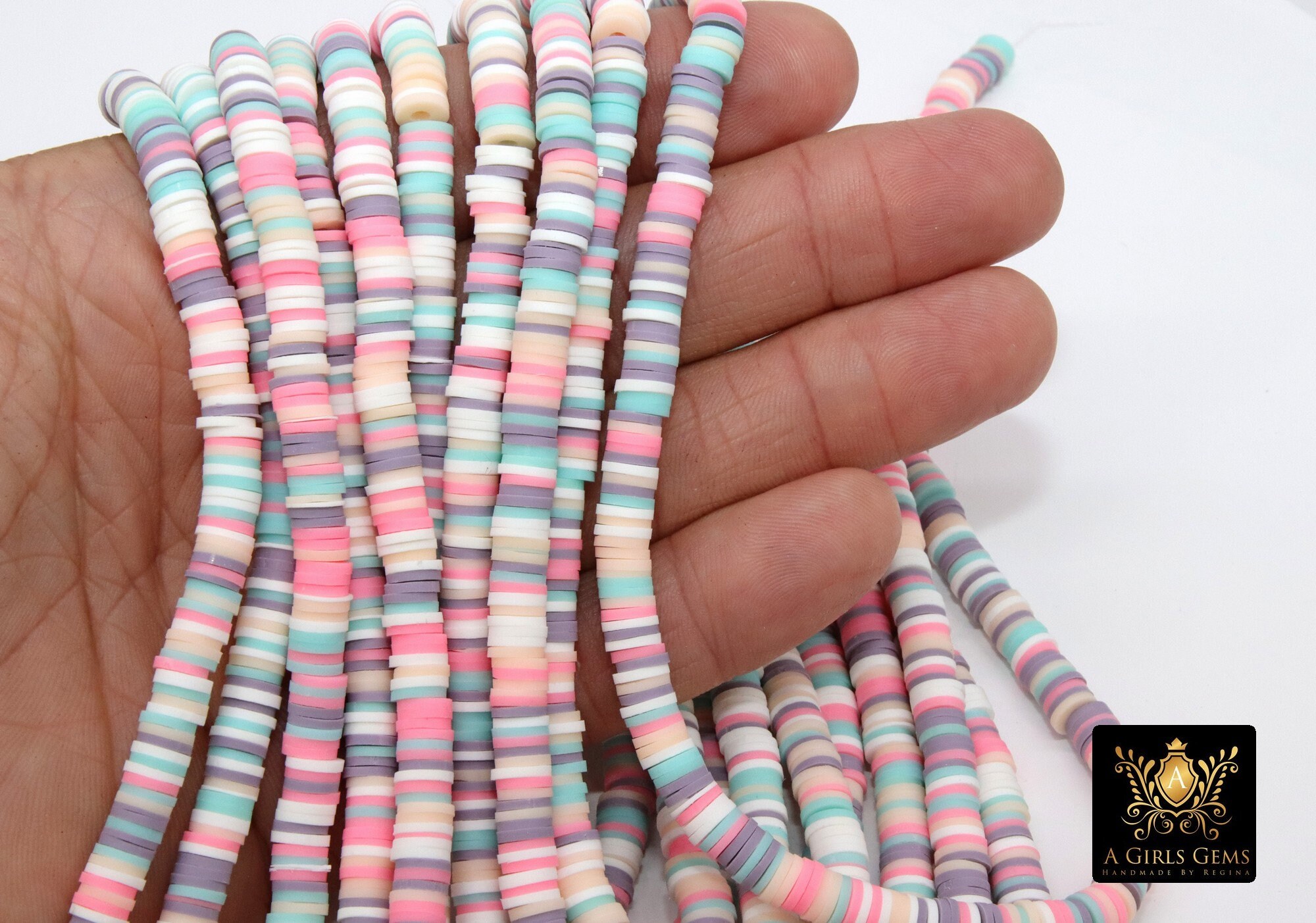 2 Strands 6 Mm Clay Flat Beads Pastel Heishi Beads in Polymer Etsy