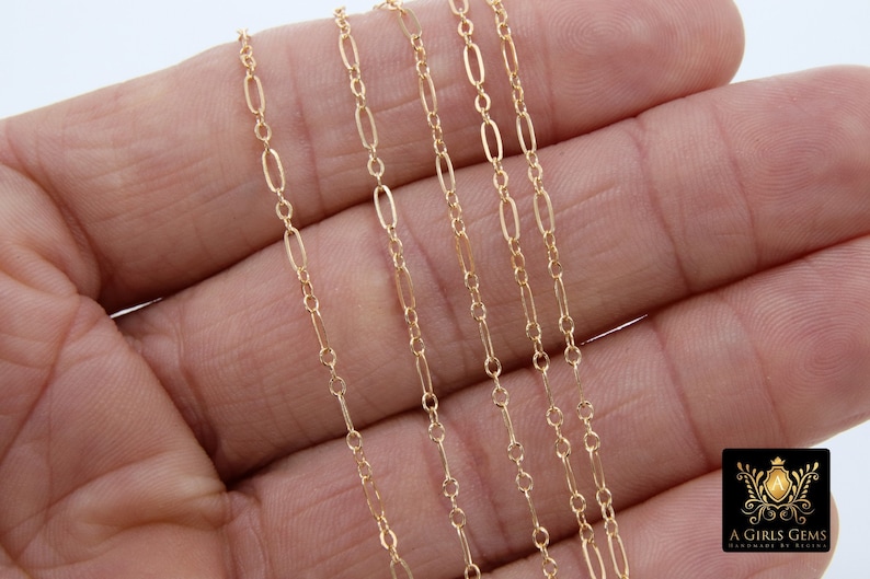 14 K Gold Filled Bar Jewelry Chains, 925 Sterling Silver Flat Cable CH 758, 5.1 mm Unfinished Long and Short CH 858, By the Foot image 1