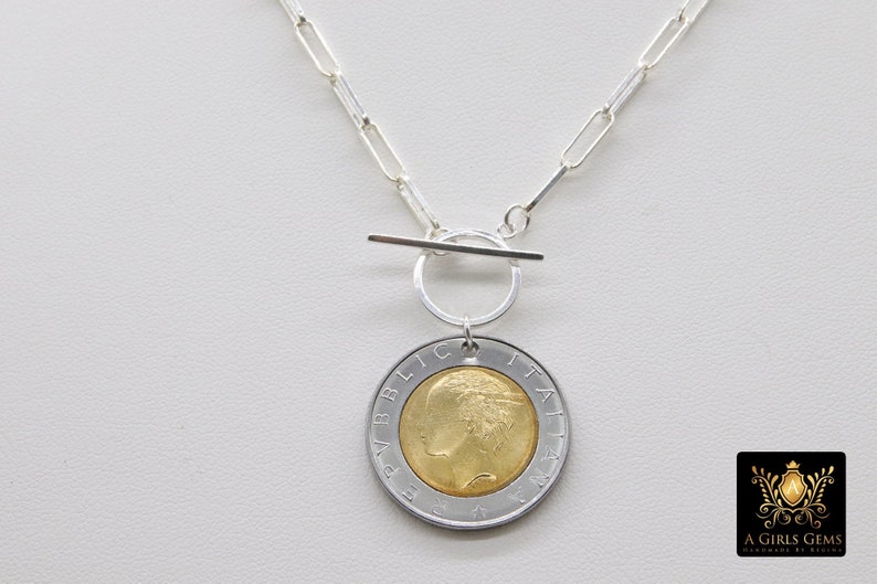 Silver Coin Necklace 925 Sterling Silver Medallion Toggle Etsy