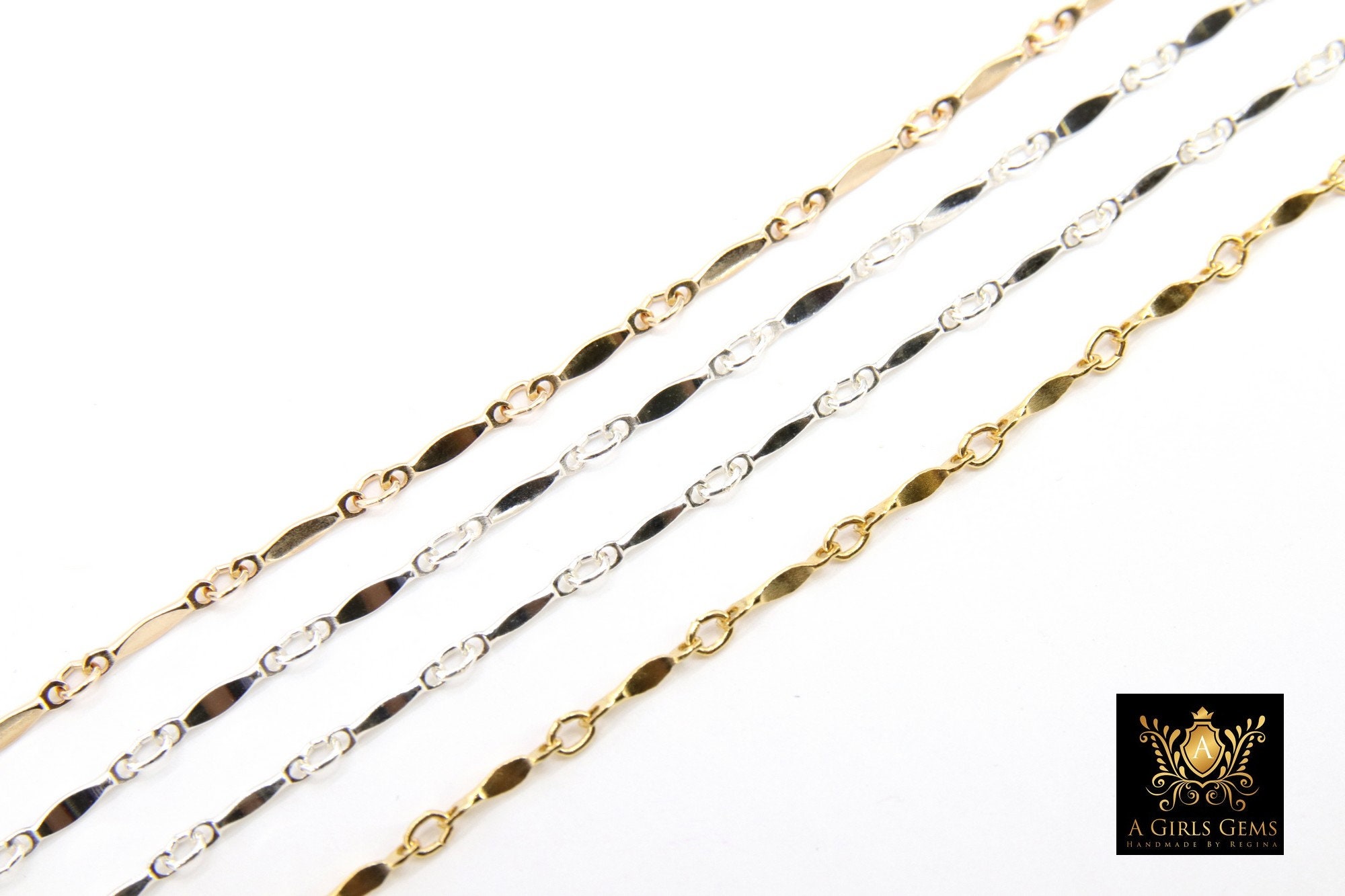 14 K Gold Filled Dapped Bar Jewelry Chains, 8.2 Mm 925
