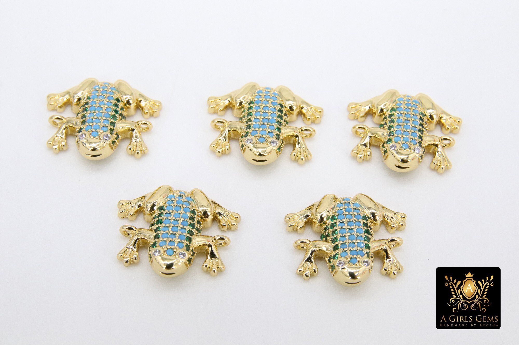 CZ Micro Pave Frog Connectors Gold 3D Colorful Amphibian Blue Etsy