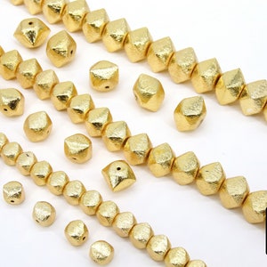 Brushed Gold Faceted Cube Beads, Nugget Metal Beads #2952, Hexagon Lightweight 6 mm 8 mm or 10 mm Spacers, 1 Strand High Quality Plating