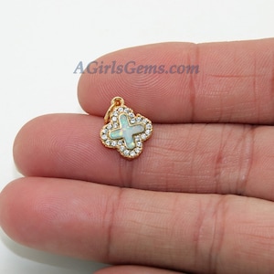 Cross Charm, CZ Pave Gold or Silver Opal Cross Pendants #418, Fire Opal Catholic Charms for Necklace Jewelry Making