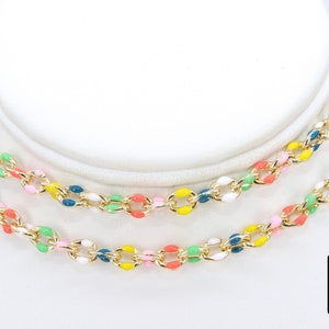 Gold Oval Satellite Enamel Chain, Rainbow Jewelry Chain Rolo CH 641, By the Foot Unfinished, Minimalist Jewelry image 6