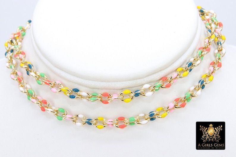Gold Oval Satellite Enamel Chain, Rainbow Jewelry Chain Rolo CH 641, By the Foot Unfinished, Minimalist Jewelry image 6