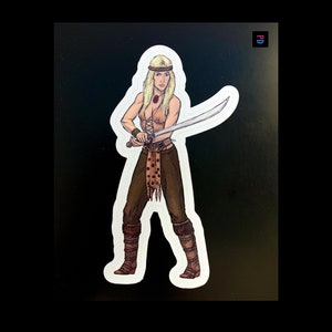 Pegatinas de personajes de Lady Warrior, versiones 1 y 2 - Resistentes a la intemperie, mate/brillantes, con corte semi-cortado - 3 tamaños