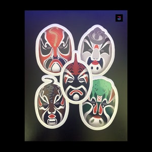 Adesivo de personagem para todas as 5 máscaras chinesas - à prova de intempéries fosco/brilhante com corte beijo - 3 tamanhos