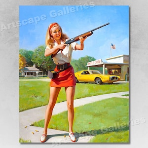 1974 "Skeet Club" Vintage Style Elvgren Pin-Up Girl Shooting Poster