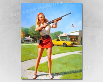 Vintage skeet shooting pin up girl metal sign classic car Vintage skeet shooting pin up girl metal sign classic car