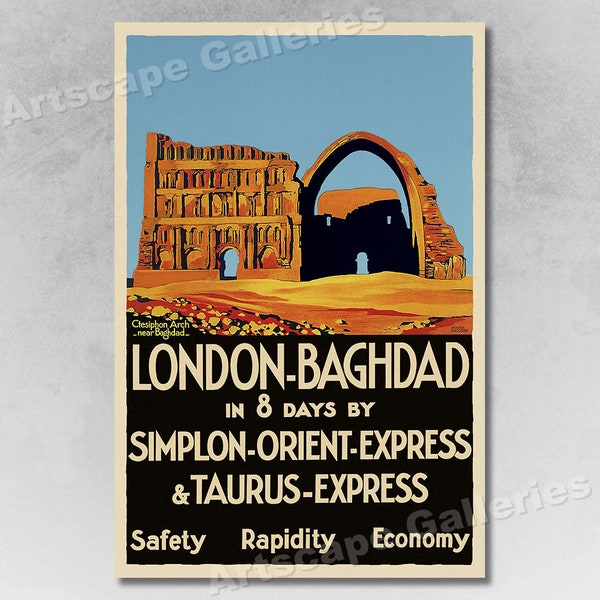 1931 London to Baghdad Orient Express Vintage Style Travel Poster