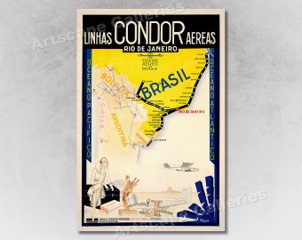 Rio Brazil - Condor Airlines Vintage Style Travel Poster