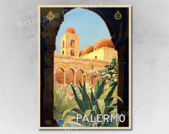 Palermo Sicily 1920s Italy Vintage Style Sicilian Travel Poster