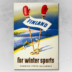 1940s Finland Skiing Winter Sports 1949 Ski Resort Vintage Travel Poster
