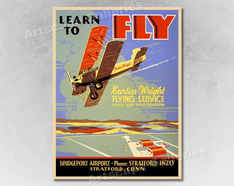 1930s "learn to Fly" Curtiss Wright Flying Service Vintage Travel ...