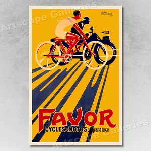 Favor Cycles and Motos 1927 Vintage Bicycle & Motorcycle Poster