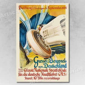 German Grand Prix 1935 Auto Race Vintage Style Racing Poster