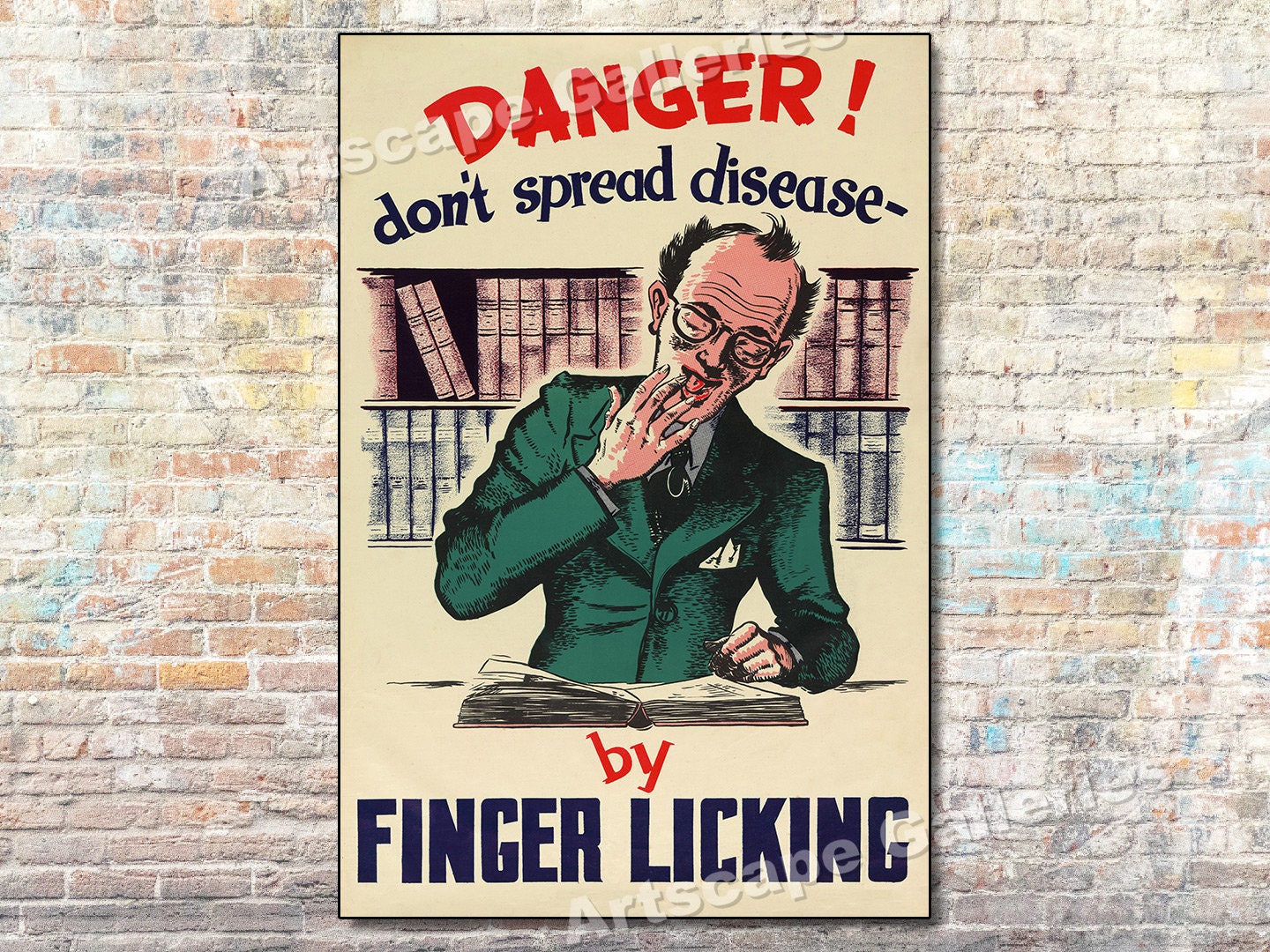 Unusual 1950s Vintage Health Poster - Disease Spreads by Finger