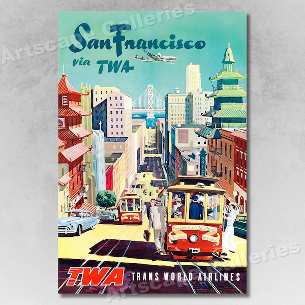 1950s "San Francisco via TWA" Vintage Style Air Travel Poster