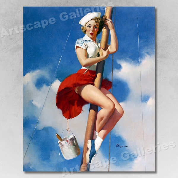 Sitting Pretty Sailor Girl Vintage Style Elvgren1950s  Upskirt PinUp Poster