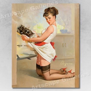 1967 "Let's Eat Out" Cooking Vintage Style Elvgren PinUp Girl Poster