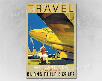 1935 Travel Air Land & Sea Vintage Style Travel Poster