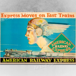 1920s American Railway Express Mercury Vintage Style Travel Poster