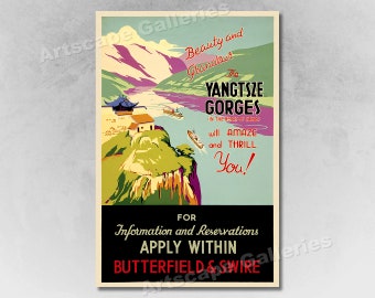 The Yangtsze Gorges of China 1930s Vintage Style Travel Poster