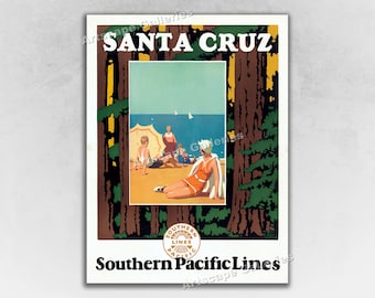 Santa Cruz - 1926 Southern Pacific Railroad Vintage Travel Poster Art Print