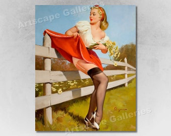 1950's "On the Fence" Vintage Style Elvgren Pin-Up Girl Upskirt Poster