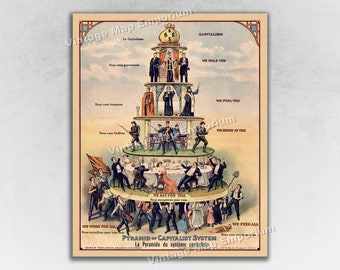 1911 Pyramid of Capitalist System Poster - Anti-Capitalism Communist Propaganda Poster - Vintage Art Print Poster