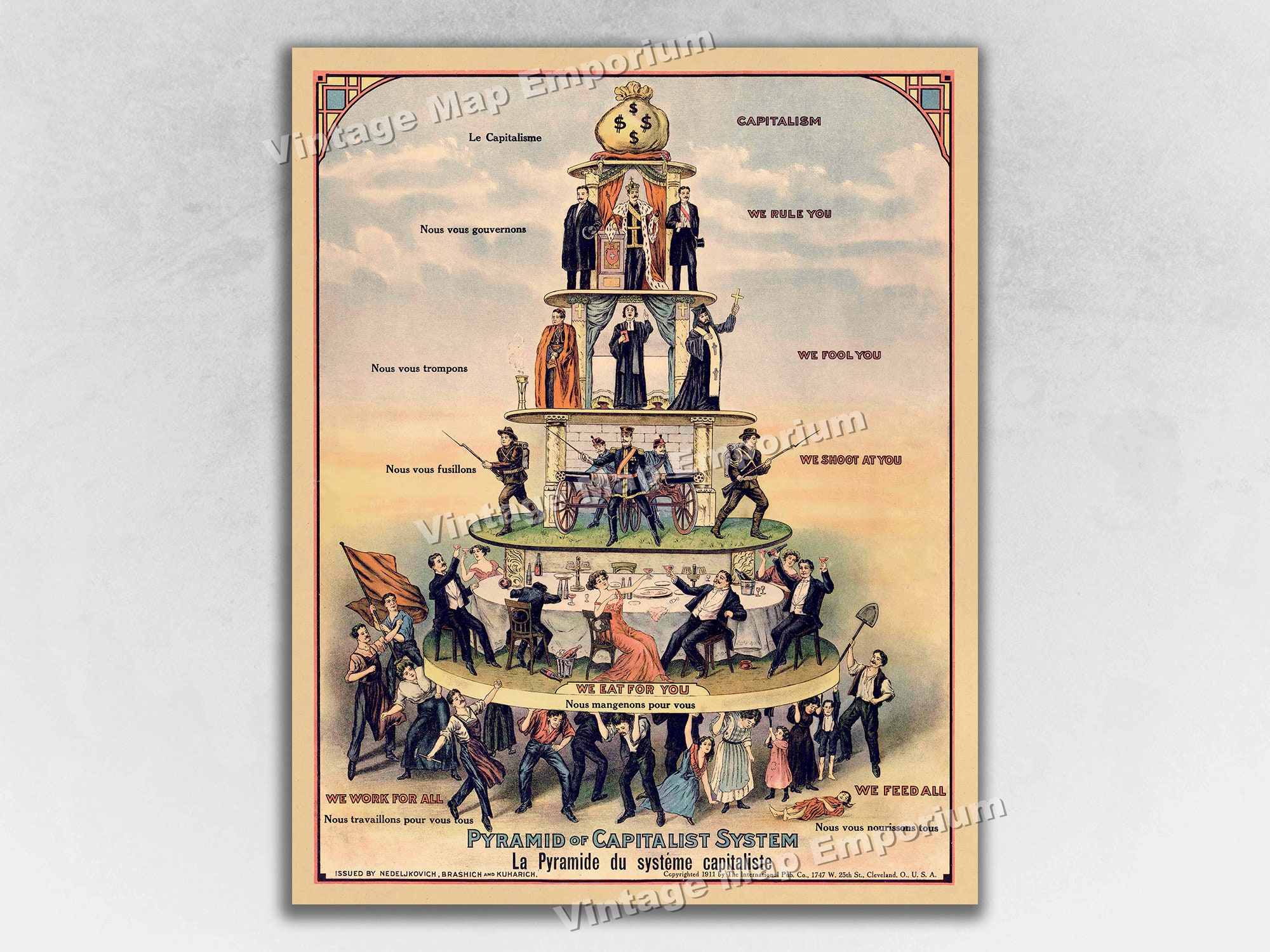1911 Pyramid of Capitalist System Poster - Anti-Capitalism Communist Propaganda Poster - Vintage Art Print Poster
