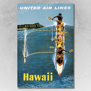 1960s Hawaii Outrigger Canoe - Classic Vintage Style Travel Poster
