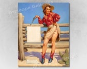 Western Vintage Style Elvgren Pin-up Girl Poster Western Vintage Style Elvgren Pin-up Girl Poster
