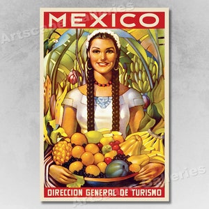 1950s Mexico Beautiful Girl Vintage Style Travel Poster
