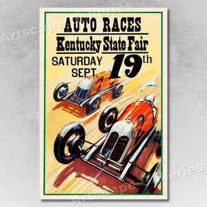 1930 &quot;Auto Races - Kentucky State Fair&quot; Vintage Style Auto Racing Poster