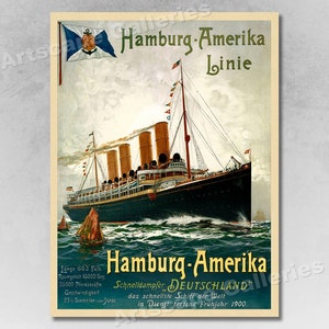 1900 Hamburg-America Line Vintage Style Ocean Line Travel Poster