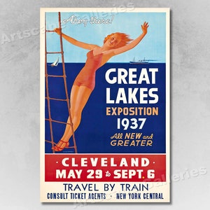 1930s Great Lakes Exposition Cleveland Vintage Style Travel Poster