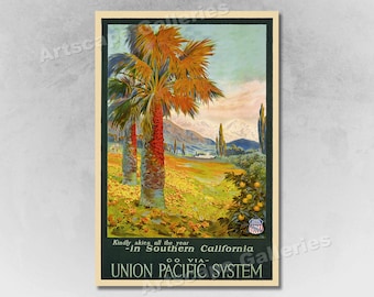 1930s Southern California Union Pacific Railroad Vintage Style Poster